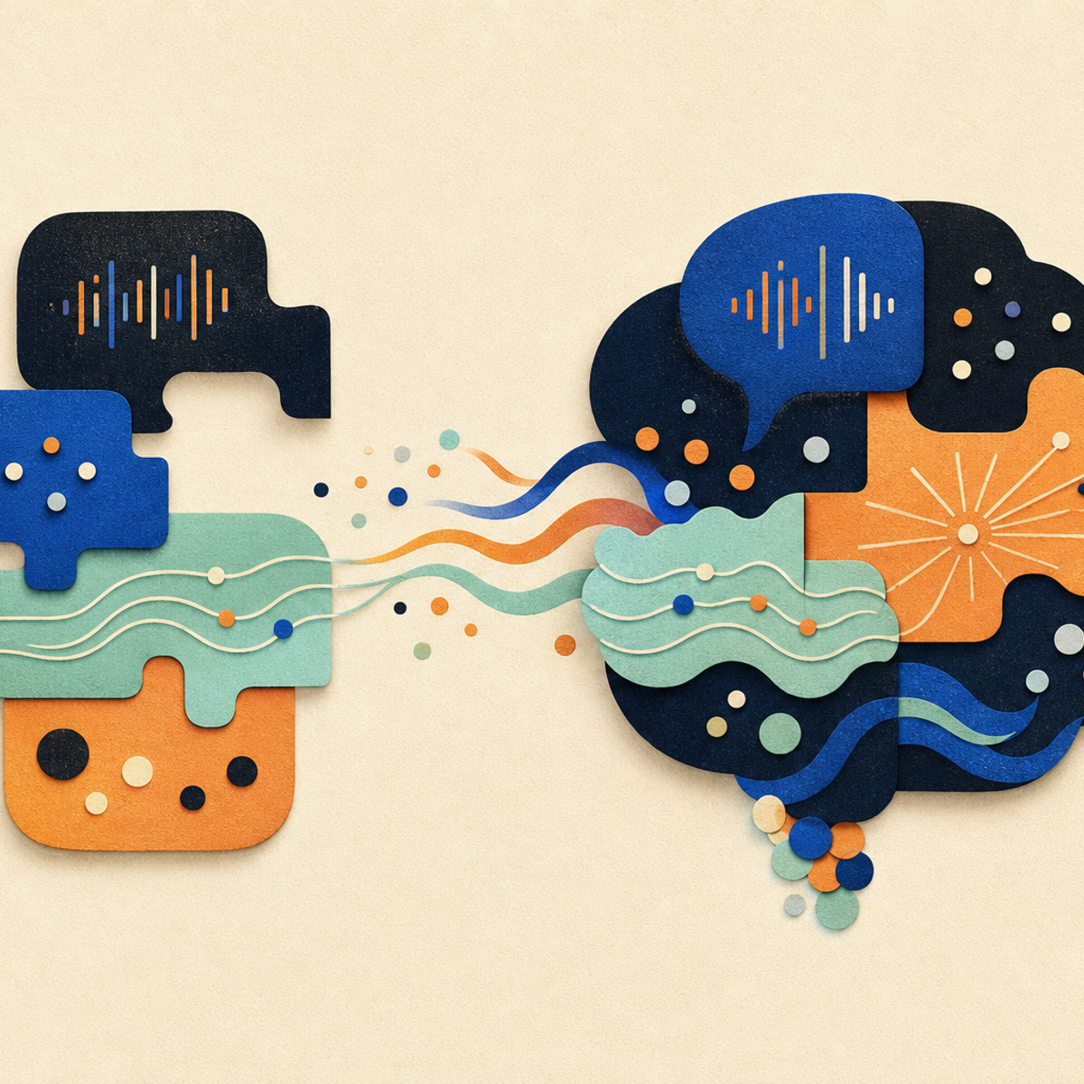 Abstract editorial illustration with layered translucent modules and interlocking abstract blocks representing A narrowly framed update can help readers distinguish Google’s announced live-dialogue capabilities from the more limited and tier-dependent access conditions stated in the announcement.