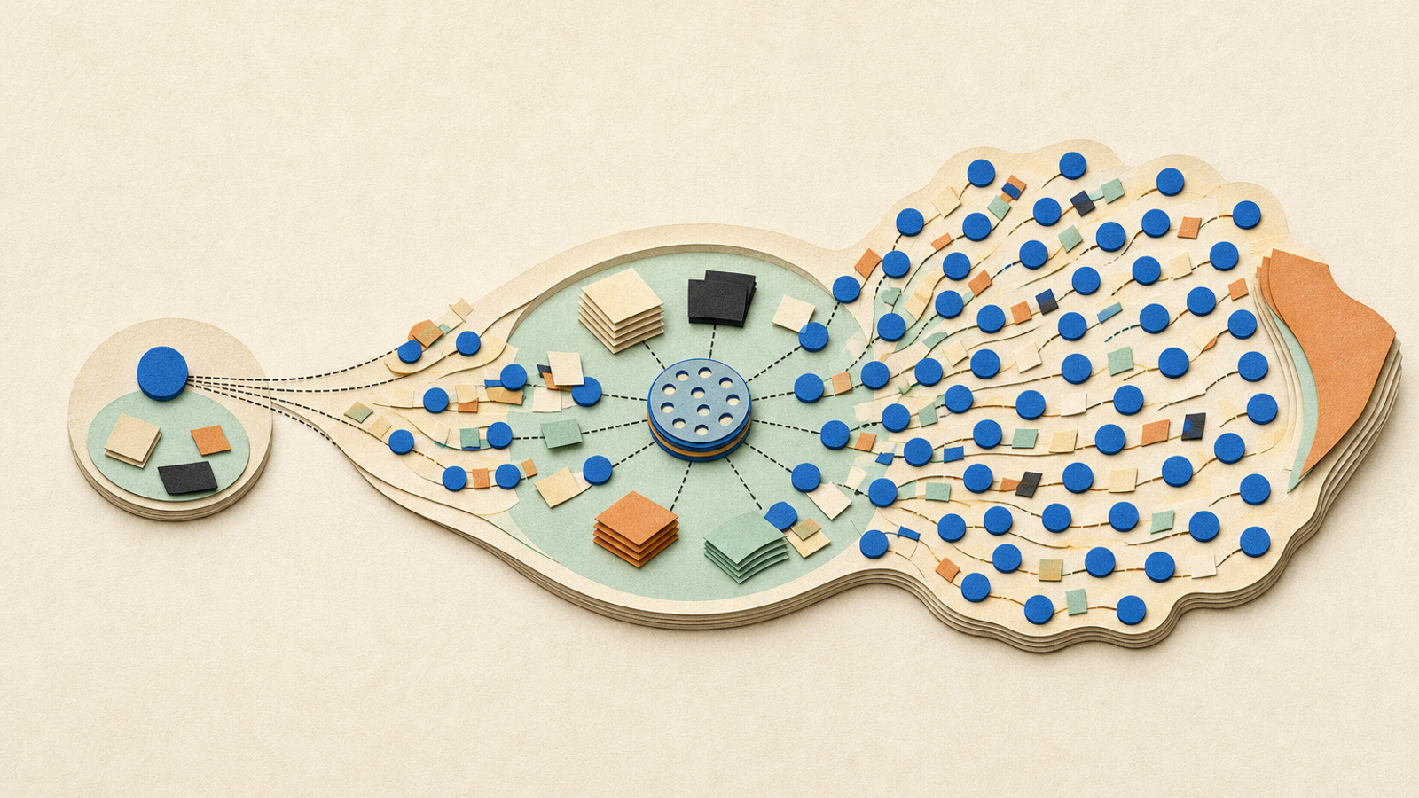 Abstract editorial illustration with abstract paper layers and a measured progression of forms representing A bounded explanation can help readers understand the proposed self-organized coordination approach while clearly distinguishing the authors’ reported benchmarks from peer-reviewed or independently replicated evidence.