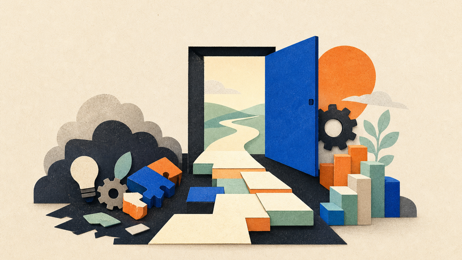Abstract editorial illustration with an open doorway and a clear path through modular forms representing The announcement gives Armenia-based and Armenia-focused early-stage technology startups a source-near overview of a newly reopened acceleration opportunity, including stated eligibility and a deadline, while making clear that the reviewed evidence does not acquire the application form or investment terms.