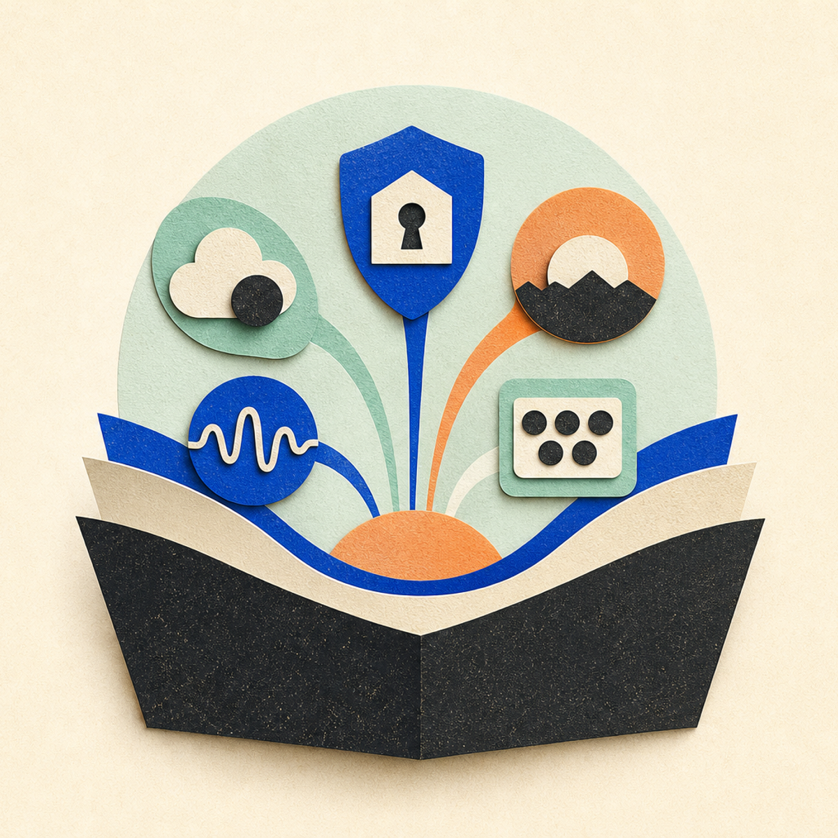 Abstract editorial illustration with abstract paper layers and a measured progression of forms representing Gives developers a source-near summary of documented changes in the current Node.js release.