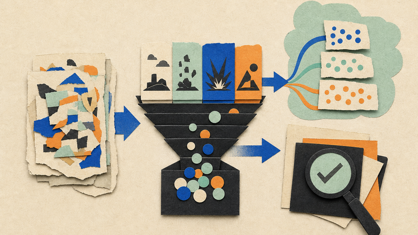 Abstract editorial illustration with abstract paper layers and a measured progression of forms representing A narrow explainer can help readers understand a reported approach to organizing accident narratives for expert review and prevention analysis, while clearly distinguishing the preprint’s author-reported findings from independently validated deployment evidence.