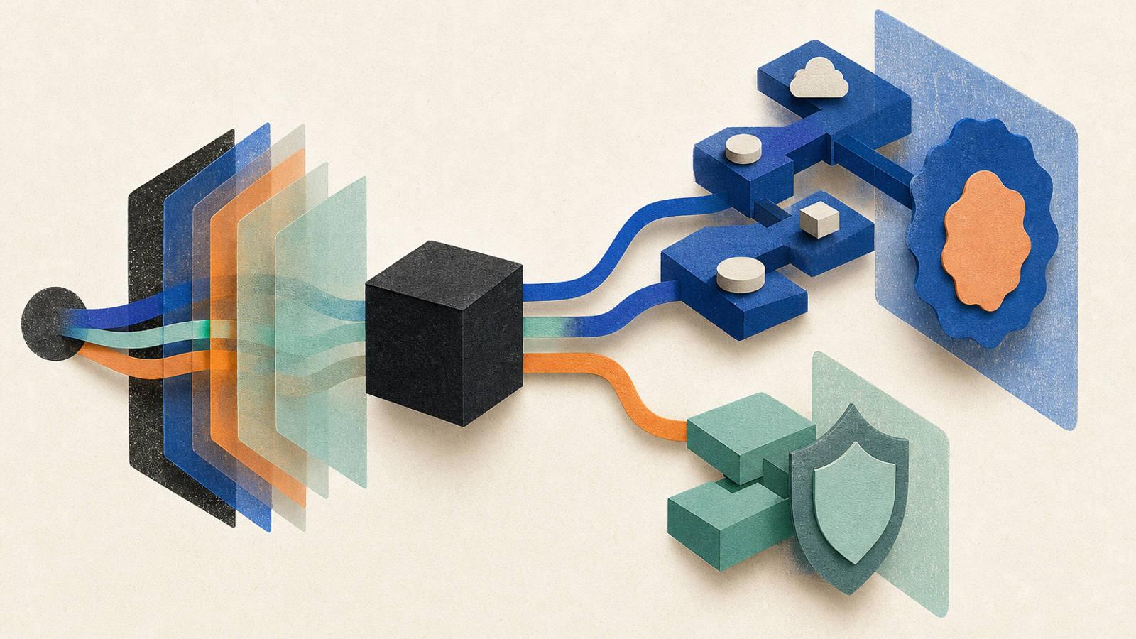 Abstract editorial illustration with layered translucent modules and interlocking abstract blocks representing A source-near update can help developers identify Google’s stated access routes, introductory token pricing, and the announced trade-off between higher-effort reasoning and token use, while clearly distinguishing Google’s claims from independent validation.
