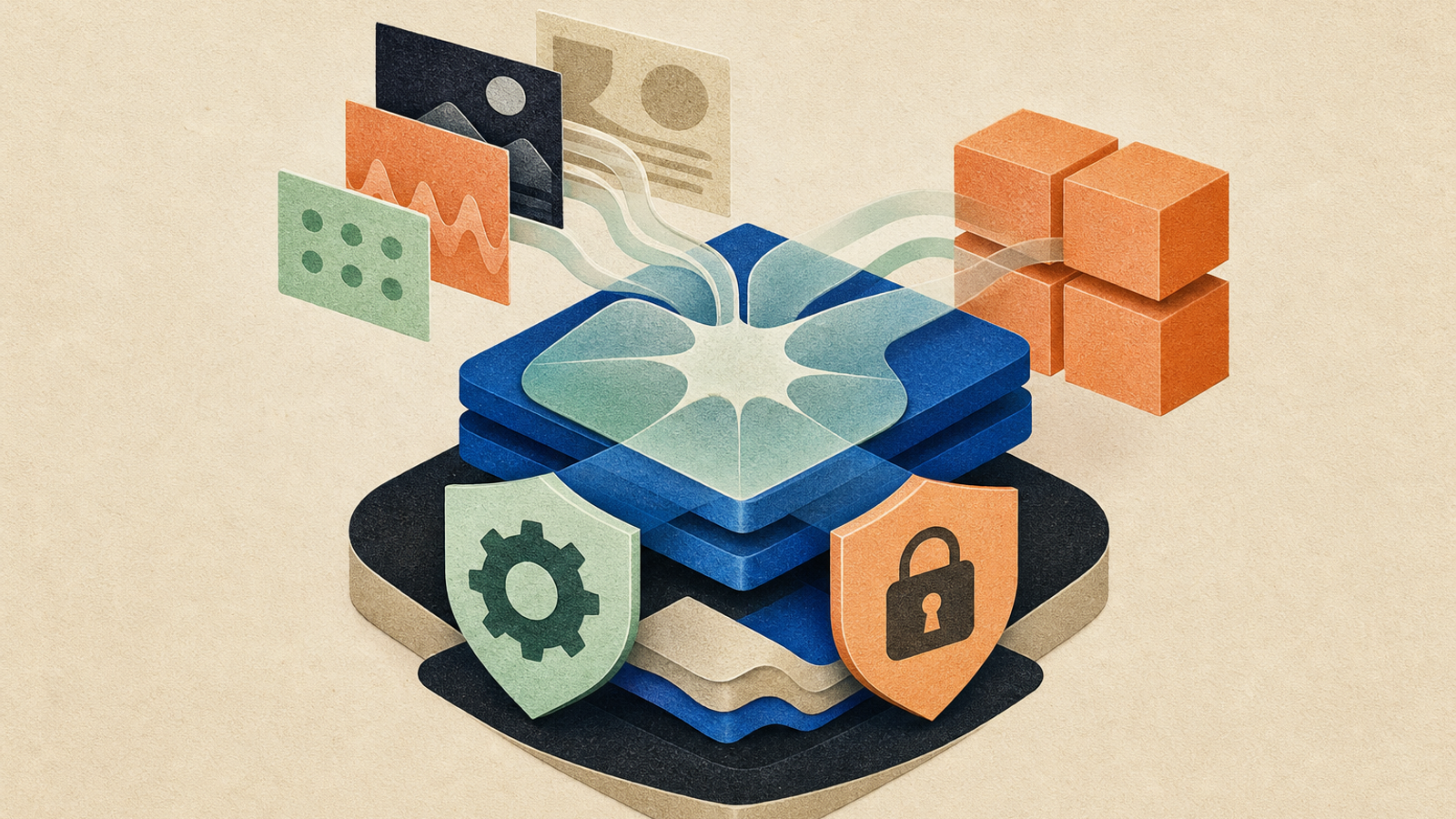 Abstract editorial illustration with layered translucent modules and interlocking abstract blocks representing Developers can identify the newly listed GLM-5.3-Flash support and the release’s stated tensor-parallel compatibility and security-related maintenance changes, while keeping vendor model-performance claims clearly attributed.