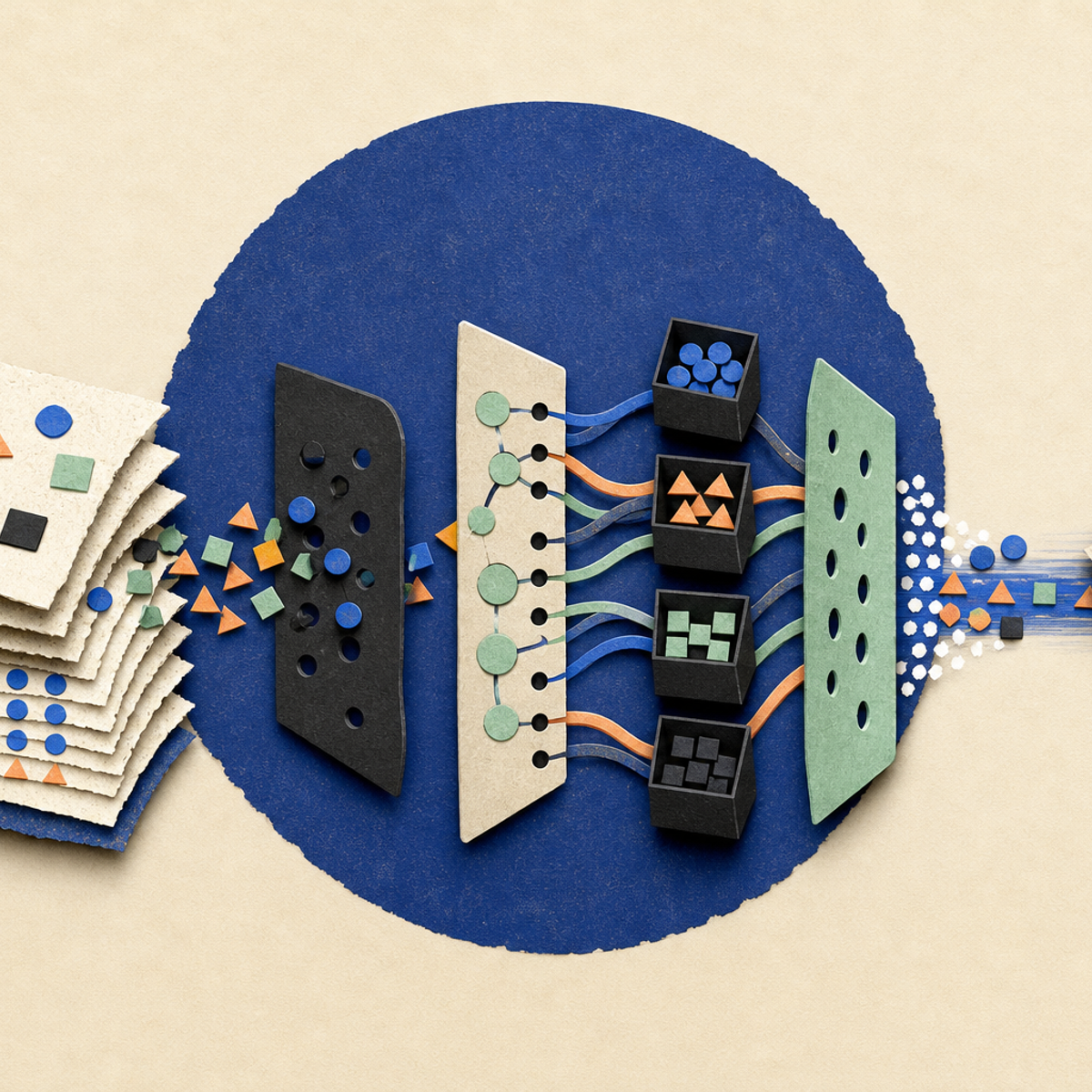 Abstract editorial illustration with abstract paper layers and a measured progression of forms representing A source-near explainer can help AI researchers and infrastructure teams understand a bounded new finding relevant to data reuse, sparse-model architecture, and regularization, while clearly distinguishing the authors’ preprint results from independently verified guidance.
