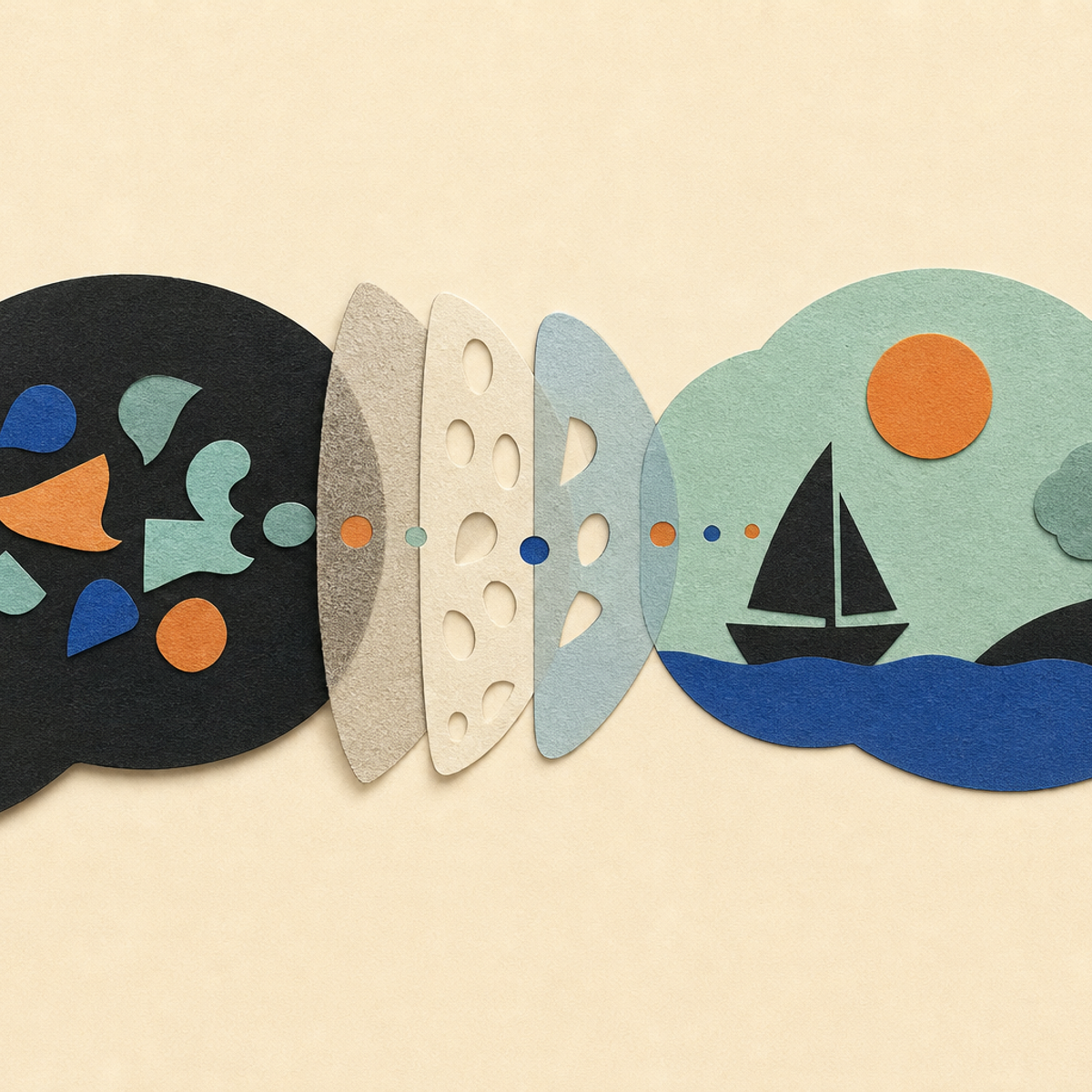 Abstract editorial illustration with abstract paper layers and a measured progression of forms representing It offers a cautious, source-near explanation of a proposed limit on text-only language interpretation: some intended meaning may require context outside the utterance. This can help readers distinguish a research hypothesis about intrinsic ambiguity from a demonstrated limitation of any particular language model.