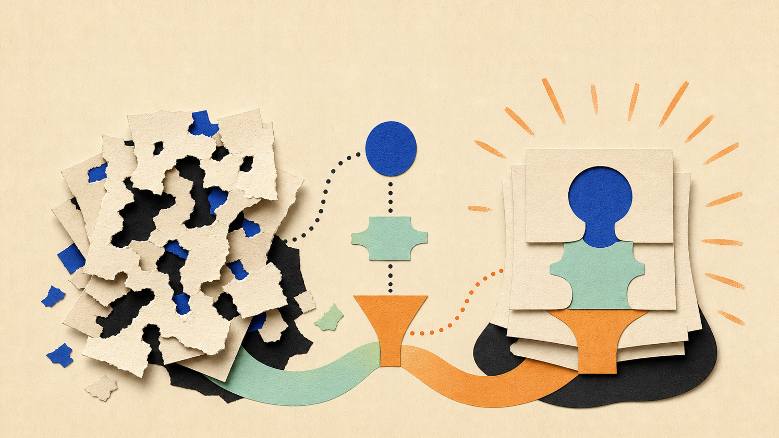 Abstract editorial illustration with abstract paper layers and a measured progression of forms representing The paper offers a narrowly useful caution for researchers and developers using language models to turn research ideas into implementations: according to its authors, locating missing methodological details may be much harder than proposing a clarification after the missing detail has been identified.
