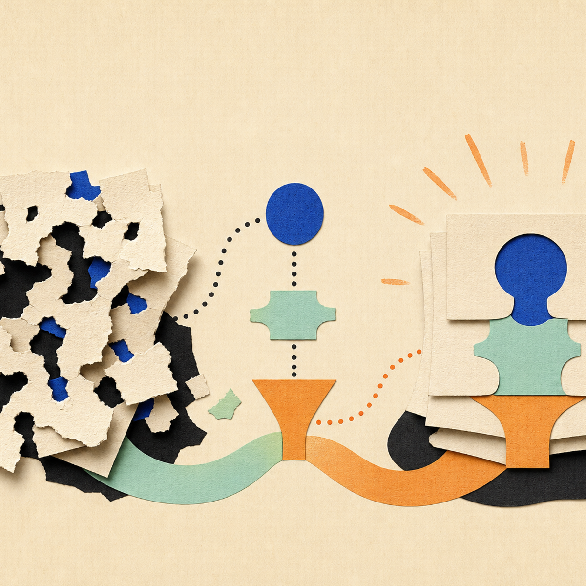 Abstract editorial illustration with abstract paper layers and a measured progression of forms representing The paper offers a narrowly useful caution for researchers and developers using language models to turn research ideas into implementations: according to its authors, locating missing methodological details may be much harder than proposing a clarification after the missing detail has been identified.