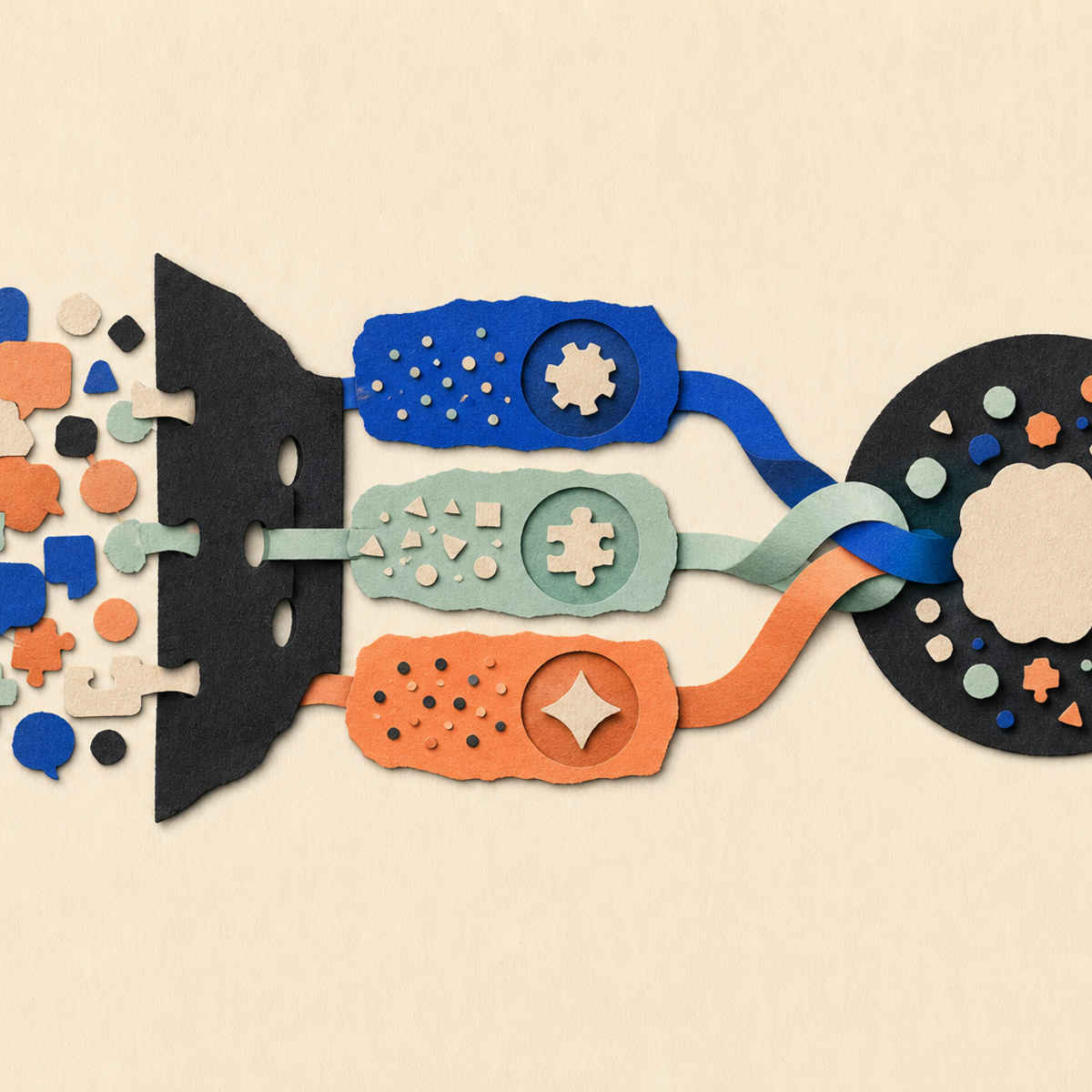 Abstract editorial illustration with abstract paper layers and a measured progression of forms representing The preprint offers a bounded, source-near account of a production-oriented post-training approach that may help technical readers assess how separate reward-specialized experts can be combined for self-hosted language-model serving. Its operational and performance claims should be presented explicitly as author-reported, unreviewed findings.
