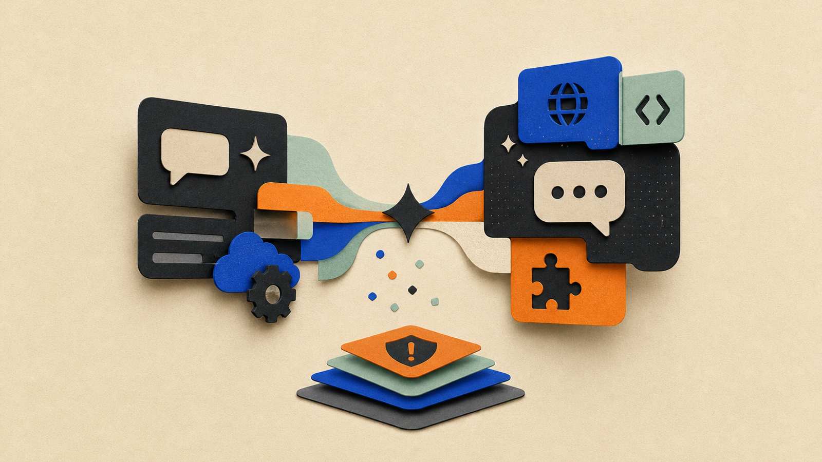 Abstract editorial illustration with layered translucent modules and interlocking abstract blocks representing This provides a source-near summary of an official update to an open-source developer tool, helping users assess changes to its command-line workflow and integrations.
