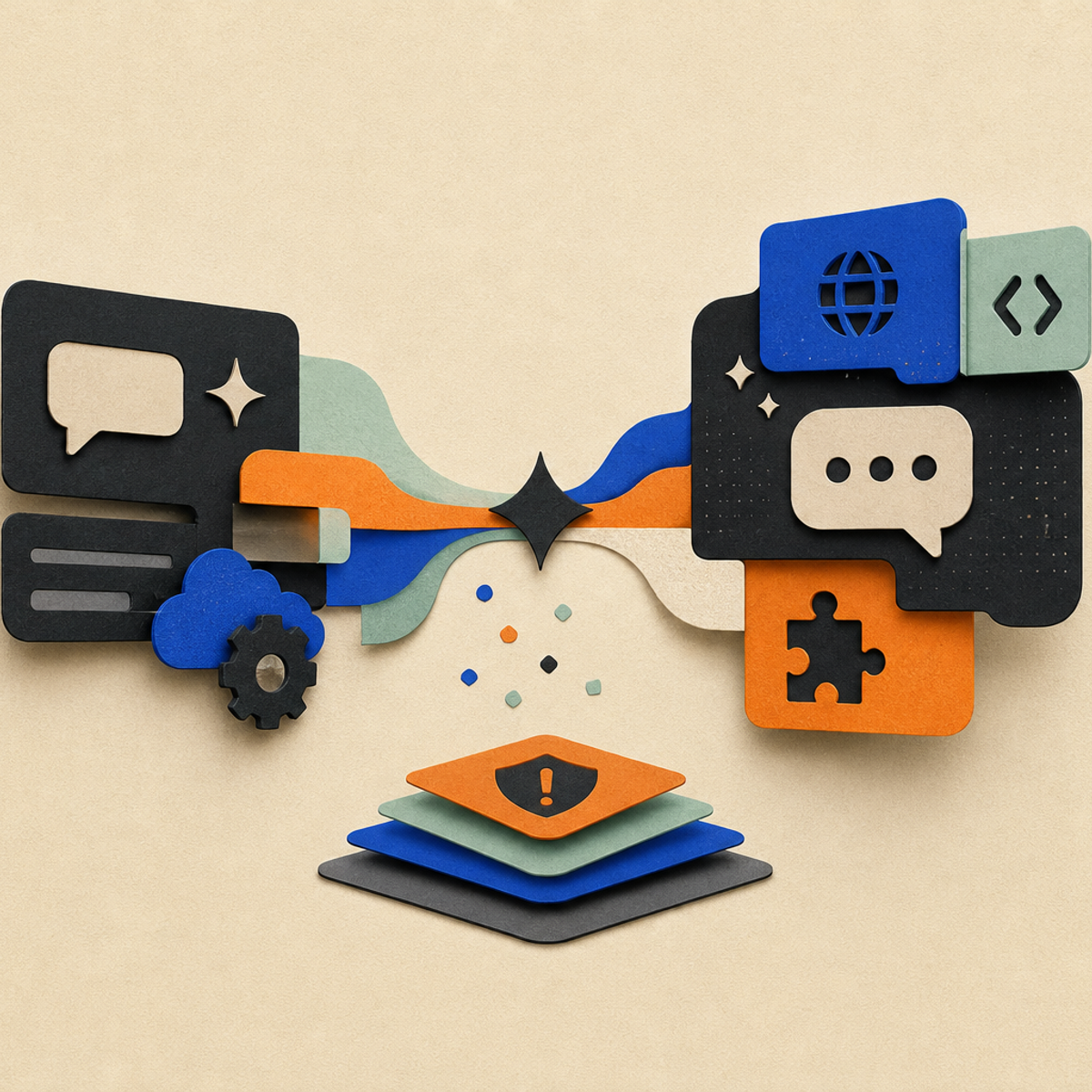 Abstract editorial illustration with layered translucent modules and interlocking abstract blocks representing This provides a source-near summary of an official update to an open-source developer tool, helping users assess changes to its command-line workflow and integrations.